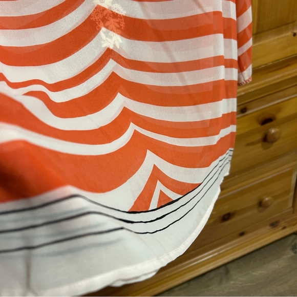 Chico’s large (2), orange/peachy, white embroidery, and black stripes at edge - Picture 4 of 7